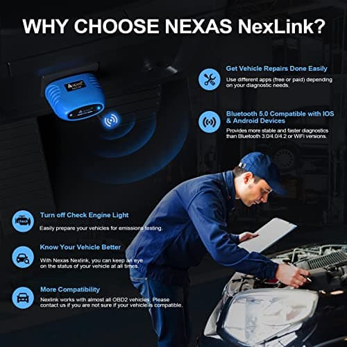 Nexlink OBD2 Bluetooth 5.0 pour Voiture et Moto OBD2 Appareil de Diagnostic Bluetooth OBD2 Adaptateur Bluetooth pour iOS et Android