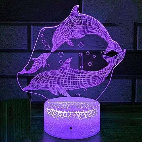 FISSEN 3D dauphin LED Lampe d'illusion Optique Lampe Lumière de Nuit avec Câble USB et 16 Couleurs Décoration pour Enfant Chambre Chevet Table de Bébé Enfant Cadeau De Noël Fête Anniversaire