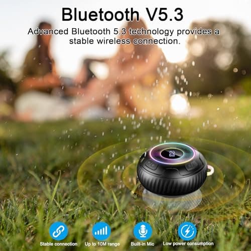 Enceinte Douche Bluetooth 5.3, Enceinte Bluetooth Etanche IP7, Haut-Parleur de Douche avec Appel Bluetooth, LED Lumière,Ventouse Puissante, 360° Stéréo Enceinte sans Fil, 10H Enceinte Portable, Noir