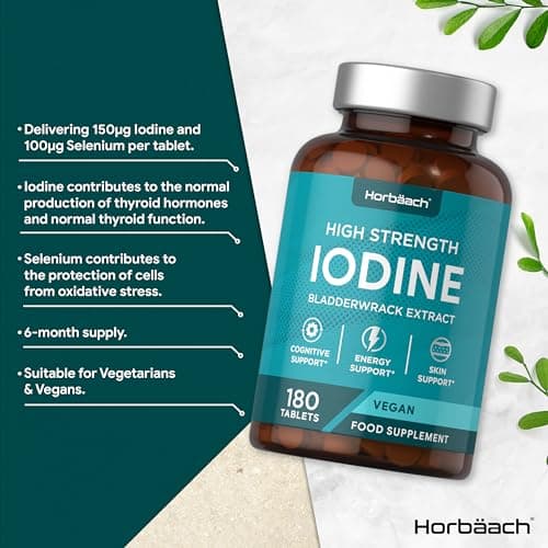 Iode 150 mcg | 180 Comprimés Vegan | Iode Complément Alimentaire avec Selenium | Iodine | par Horbaach