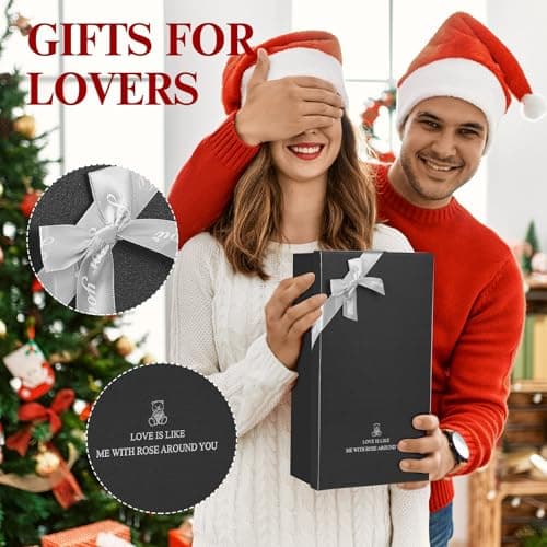 Cadeau Femme, Cadeaux Noel Femme, Cadeau Anniversaire Femme pour Elle - Collier Boîte Cadeau Bijoux Rose, Idee Fleur Cadeaux pour Maman Petite Amie Femme À Noël Saint Valentin Fête des Mères