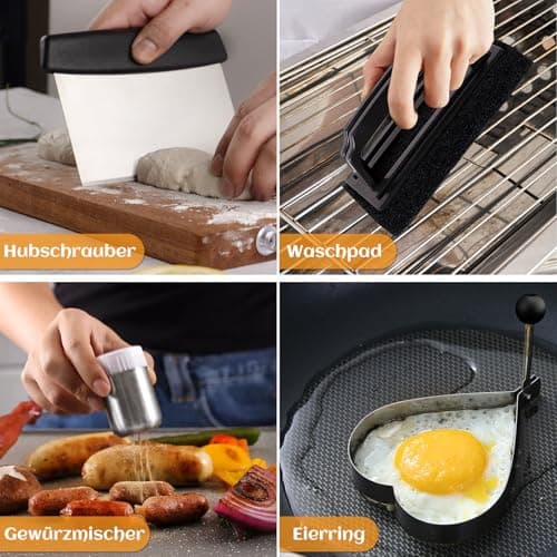 KOIUEYW Ustensiles Plancha, Accessoire Plancha Comprend Smash Burger, Cloche Plancha, Spatule Plancha, Kit Plancha Set Barbecue pour Teppanyaki Barbecue de Gril Camping, 18 Pièces