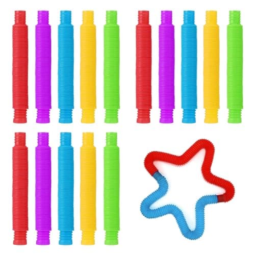 SYEYCW 15 Pièces Pop Tubes Mini Jouets Sensoriels, Jouets Sensoriels de Tuyau Extensible Anti-Stress, pour Enfants, Adultes, Personnes Souffrant d’Autisme, Soulager l'Anxiété et Le Stress, 5 Couleurs
