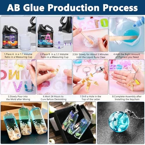 BBLTIFF Resine Epoxy, 2.04L Resine Epoxy Transparente, 1:1 Epoxy Resin Kit Complet, Avec Peinture, Bâton, Cuillère, Gants, Verre Doseur, Pince à épiler, Paillettes, Pour La DIY Artisanale, Porte-clés