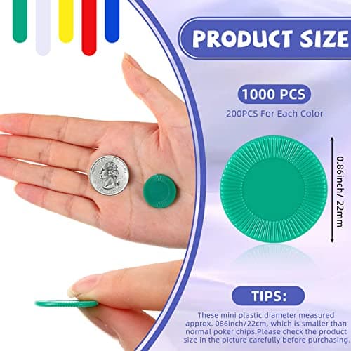 Skylety 1000 Pièces Jetons de Poker en Plastique Jetons de Jeu en Vrac 5 Couleurs Carte de Compteur pour Jeux Enfants Apprentissage de Compte Math Jeton Vierge de Jeu de Bingo, 0,86 Pouce