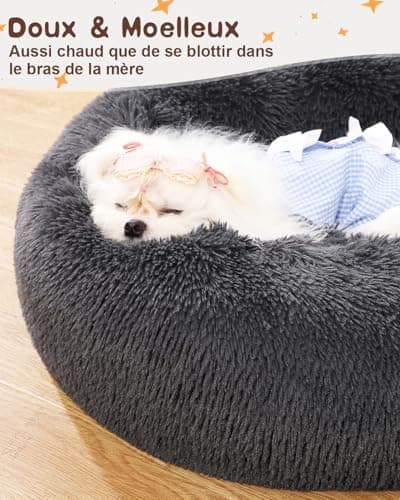 KSIIA Panier Chien Chat, Coussin Chat en Peluche Lavable, Ø 50 cm, Lit en Forme de Donut, Lit Rond pour Chat, Tapis pour Petit Chat et Chien, Gris Foncé