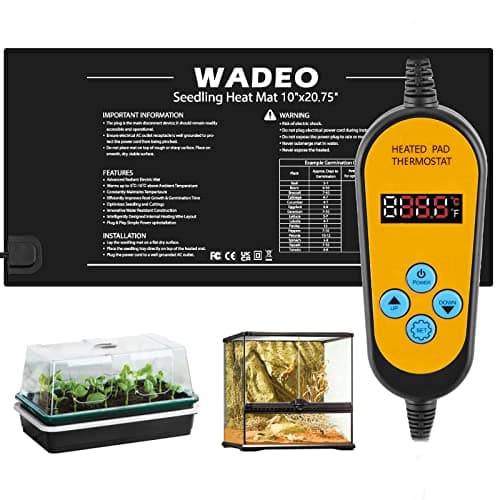 WADEO Tapis Chauffant pour Semis, Tapis Adjustable Chauffage avec Contrôleur de Thermostat 5-45°C (41-113°F), Durable, étanche, Tapis Chauffant pour Plantes, Reptile, Amphibien, 25 x 52cm