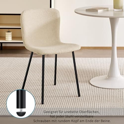 LEWE 4 Pièces de Chaise de Salle à Manger, Molleton Teddy, Dossier Semi-courbé, Compact mais Robuste, sans Accoudoirs, Facile à Installer, Adaptée aux Femmes, aux Adolescents - (Beige)