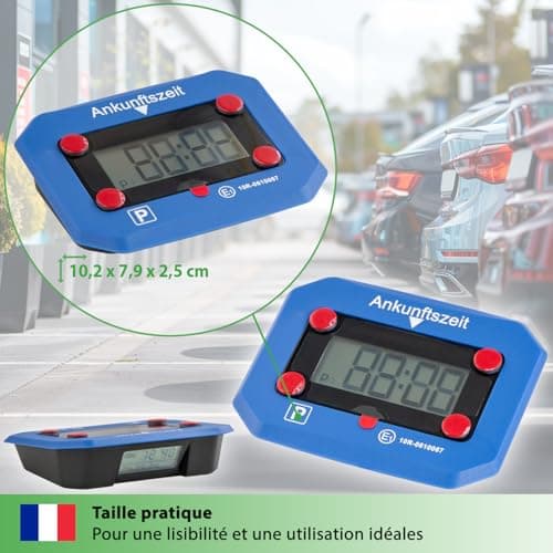 fouraces Disque de stationnement électronique - Automatique, Heure d'été et d'hiver - indicateur de Batterie, Homologation, Batterie de Rechange, pour Voiture, Bleue, Bleu