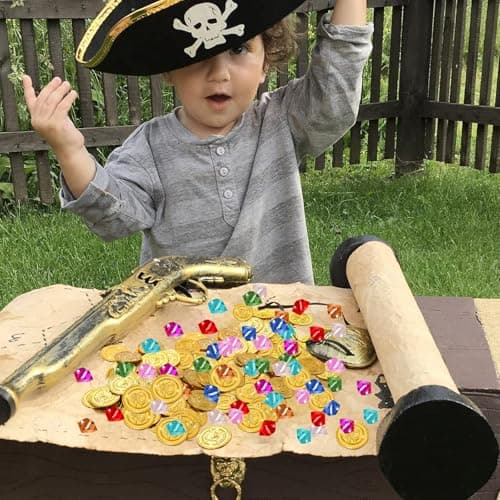 100 Pièces D'or pour Enfants, 200 Pièces Pirate Gemmes, Trésor de Pirate, Pierres Precieuses pour Enfants, Décoration de Pirate Fete, pour Anniversaire D'enfant au Trésor de Pirate et Fêtes de Pirates