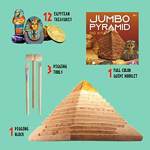 Dr. Daz - Kit jeux egypte fouilles archéologiques pour enfants-Grande pierre precieuse pyramide-Jouet pour enfants 4 5 6 7 8 9 10 ans