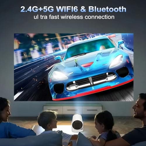 Mini Projecteur Portable 4K 1080P Full HD Compatible avec Android 11 et Netflix – WiFi 6, BT 5.0, Rotation à 180°, Petit Projecteur de Cinéma Maison avec Correction Automatique du Trapèze