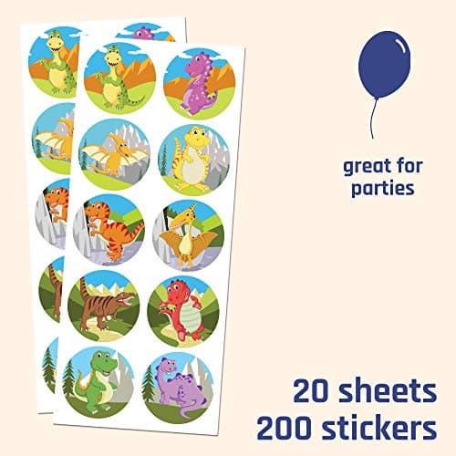 TownStix Dinosaure Autocollant Gommettes Stickers - 20 Feuilles, 200 Autocollant