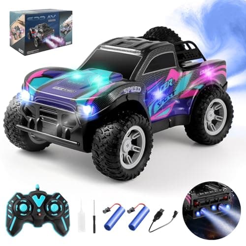 Voiture Telecommandé Enfant, Voiture TéléCommandée Tout Terrain avec Spray, Lumières et Effets Sonores, 2.4 Ghz Camion Telecommande à Grande Vitesse, Voiture Radiocommandée Cadeaux Jouets Garçons 6-12