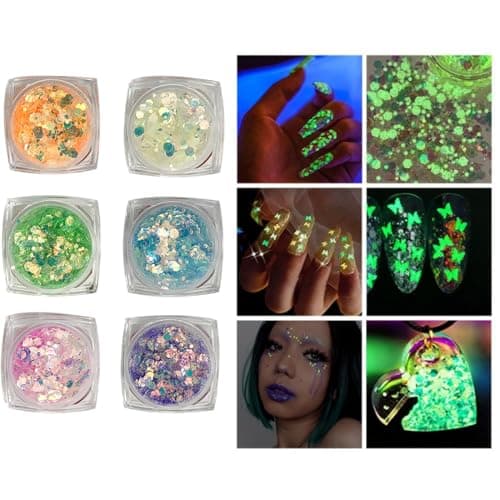 UEAVOID Visage et Corps Fluorescentes, Sequin Glitter Gel, 12 Couleurs Lumineuses, Maquillage, Colle à Paillettes Festival, Chunky Glitter Gel Corps Cheveux, Halloween et Carnaval (6 Couleurs)