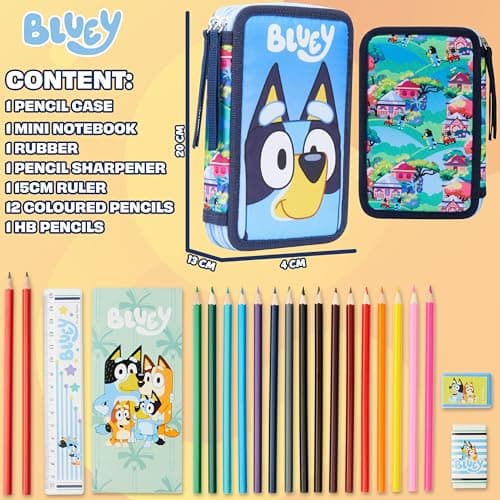 BlueY Trousse Double Compartiment à Crayons Remplie avec Fournitures Scolaires