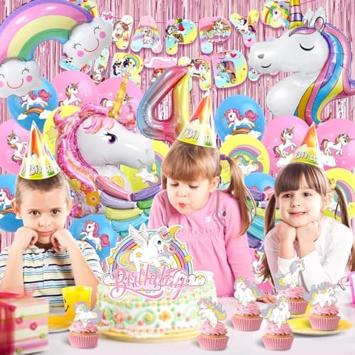52 Pcs Decoration Licorn Anniversaire, Anniversaire Licorn, Decoration Anniversaire Licorn Fille, Ballon Licorn Anniversaire, Ballon Anniversaire Fille, Anniversaire Licorn 4 Ans