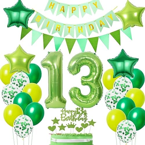 Ballons 13 ans anniversaire vert décoration, ballon 13 ans anniversaire garçon Decoration vert gâteau 13 ans garçon déco anniversaire 13 anniversaire garçon fille déco vert 13 ans garçon ballons