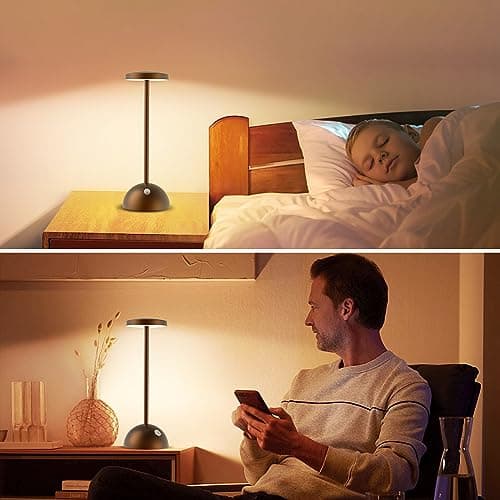 Hapfish lampe de table sans fil rechargeable usb, 5000mAh lampe de chevet LED tactile, lumiere bureau puissante piles, 3 modes couleur dimmable, pour restaurant, chevet, bureau, cuisine, exterieur