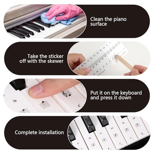 Mewflew Autocollants Transparents Pour Clavier De Piano Pour 36, 54, 61, 76, 88 Touches - Guide De Notation Musicale, Aide à Apprendre Les Positions & Gammes - IdéAl Pour Les DéButants