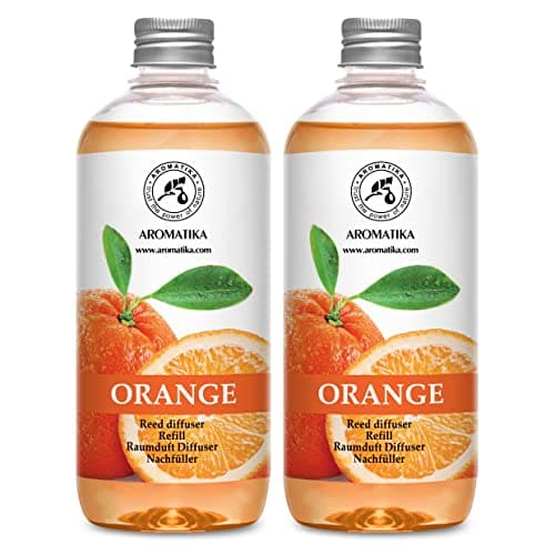 Recharge pour Diffuseur Orange 2x500ml - Diffuseur de Huile Aromathérapie à l'Huile Essentielle Orange - Parfum de Ambiance - Diffuseur Parfumé - Arôme Orange - Diffuseur avec Bâtons