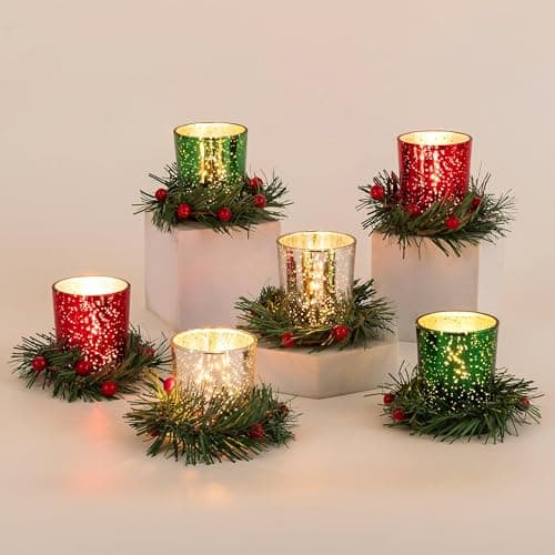 Photophore Verre Bougeoir Decoration Noel: Romadedi 6 Pièces Supports pour Bougies Chauffe-Plat pour Table Interieur Maison Salon Décoration Porte-Bougie pour Cadeau Fenetre Extérieur Noël Deco