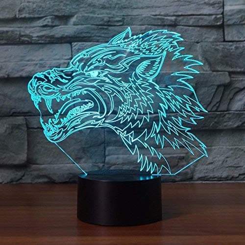 YTDZLTD Illusion Optique 3D Loup Nuit Lampe 16 Couleurs Changeantes Puissance USB Télécommande Contact Switch Lampe Décorative LED Lampe de Table Anniversaire Noël Cadeau Enfants Jouets