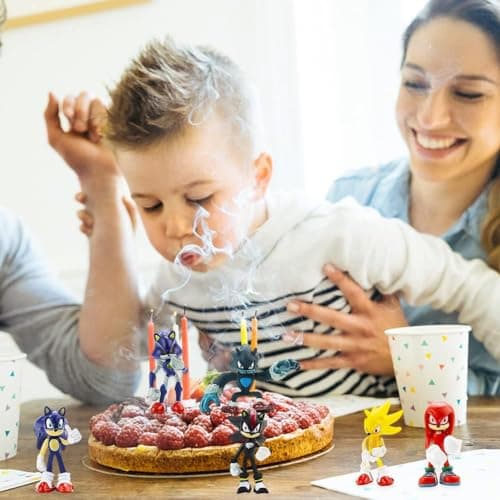 BESTZY Sonic Gateau Décorations, 6 Pièce Sonic Mini Figurines Ensemble, Fête Cake Topper Cartoon Modèle Gâteau Décoration DIY Cake Topper Kit pour Enfant Anniversaire Thème Fête Fournitures