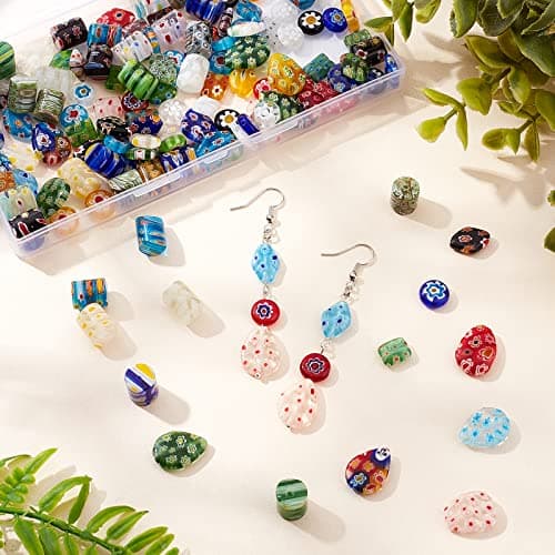 OLYCRAFT 5 brins de Perles de Verre Millefiori Faites à la Main Brins de Perles Entretoises de Couleurs Mélangées Perles de Verre Millefiori Lampwork pour la Fabrication de Bijoux - 5 styles