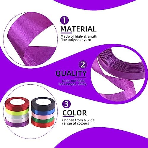 Swpeet Lot de 10 rouleaux de ruban satiné en polyester 10 couleurs 2,5 cm x 22,9 m pour emballage cadeau, travaux manuels, décoration de fête – Longueur totale : 227 m