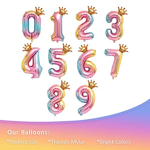 Ousuga Ballon de numéro de feuille d'hélium, ballons de numéro de dégradé arc-en-ciel de 32 pouces avec couronne pour anniversaire, décorations de fête d'anniversaire (# 9)