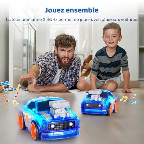 SGILE Voiture Télécommandée 3 Ans, Voiture Télécommandée Enfant 2.4 Ghz avec Lumières LED et Musique, Jouet Enfants 3ans Garçons Filles Cadeau d'anniversaire
