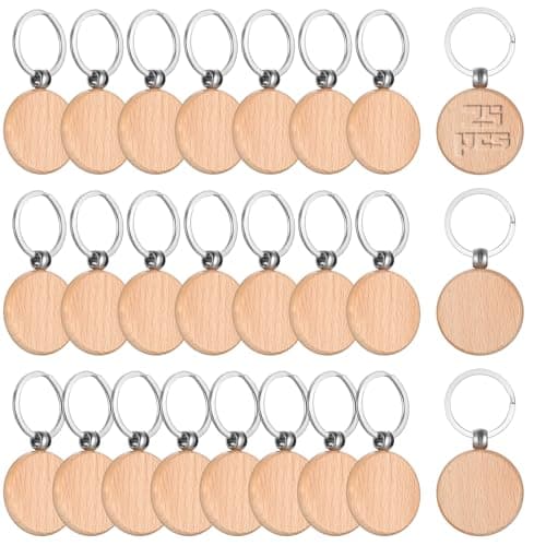 DAJMAIEZ 25 Pièces Porte-Clés en Bois Vierges, Porte Clés Bois Brut avec Anneaux, Porte-clés Ronds Naturel Personnalisé pour Bricolage Artisanat Gravure Pyrogravure