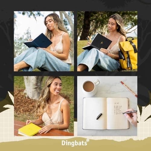 Dingbats* - Pro B5 Grand Carnet De Notes Ligné - Journal Avec Couverture En Tissu Noir, Reliure à Fil - Fermeture Élastique, Porte-stylo, Marque-page