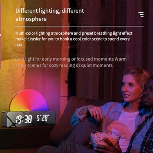 Lampe de Lever de Soleil, RéVeil, LumièRe de RéVeil, Simulateur D'Aube, Lampe Solaire de Chevet, LumièRes Changeantes de Couleur pour Chambre à Coucher, Blanc