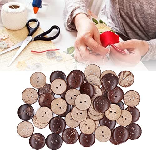 Boutons en Bois de Noix de Coco, 50 pcs boutons en coquille de noix de coco naturelle, boutons en bois, boutons de couture ronds à 2 trous, boutons d'ornement faits à la main bricolage de 25 mm