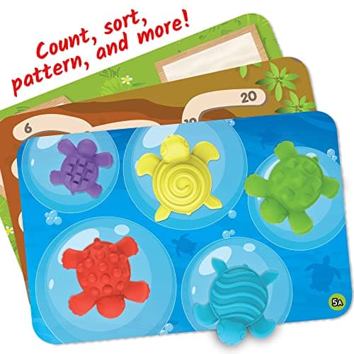 Learning Resources Kit d’activités mathématiques des tortues tactiles , apprentissage des nombres petite enfance, objets de tri mathématiques pour enfants, jouets de tri des couleurs, Montessori