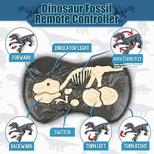 Jouets Dinosaures télécommandés 2,4 G,vélocirapteur électronique éducatif avec lumières et Sons,Jouets Robot Dinosaure alimentés par Batterie Rechargeable,Meilleurs Jouets RC Cadeaux pour Enfants