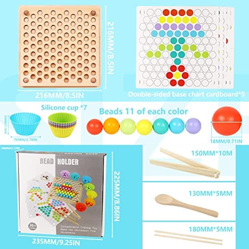Jouets Éveil Montessori Perles Jeu de Tri Formes et Couleurs Jeux Motricité Fine Jouet Perle Montessori Jouets en Bois Bebe 3 4 5 6 Ans Enfants Cadeau Anniversaire pour Garçon Fille