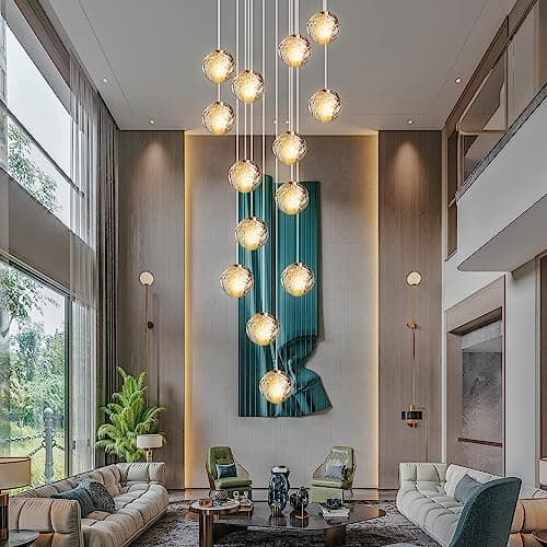 KJLARS Suspensions LED Contemporaine Pendentif Lampe Hauteur Réglable Lustres adapté pour salon table à manger escalier chambre Plafonniers lampe suspendue (14 Lights)