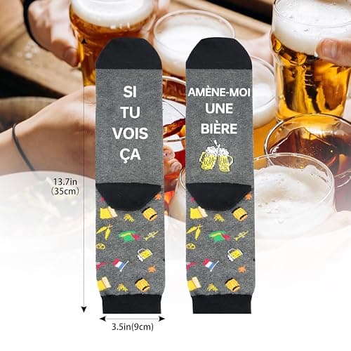Chaussettes Unisexe Rigolotes Humour 39-46 Coton Fantaisie bière,Un Cadeau Original Pour Anniversaire, Noël et La Saint