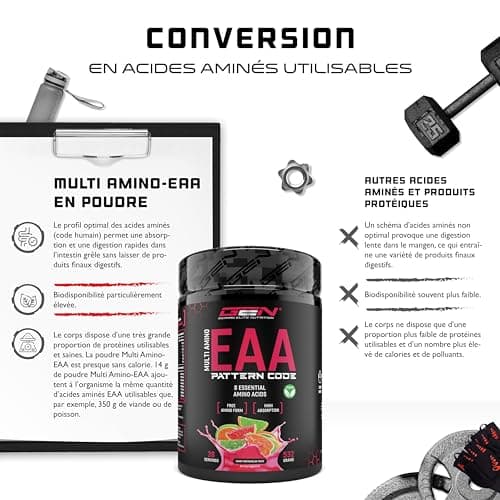 Poudre EAA - 532 g - (Candy Watermelon) - Formule de code humain - Tous les 8 acides aminés essentiels - Boisson d'entraînement Amino - Goût délicieux et solubilité optimale - Végétalien
