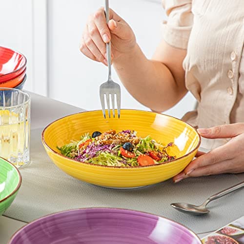 vancasso Série BONITA Lot de 6 Bol à Pâtes en Grès de 38oz Bols Service, 21.6cm, Passent au Micro-ondes et au Four à Soupe pour Cuisine, Multicoloré