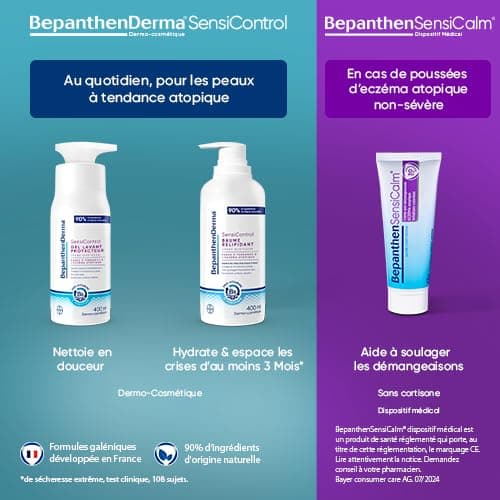 BepanthenSensicalm® Crème anti-démangeaison - Dispositif médical - Eczéma atopique -50g + BepanthenDerma® SensiControl Baume relipidant - Dermo-cosmétique - Hydratation & Anti-grattage- 200ml