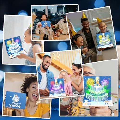 Carte Anniversaire 3D avec Musique et Lumière Woukksy Pop Up Carte d'anniversaire Amusante avec Bougie Anniversaire Soufflable, Kit Cadeau Anniversaire Pour Femme Homme Maman Papa Fille Garcon