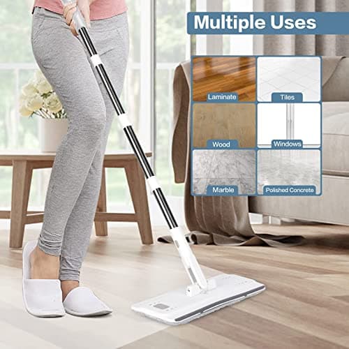 Masthome Balai Microfibre et Seau Essoreur, Serpillère Microfibre Plat avec Manche en 140 cm et 10 Tampons en Microfibre Réutilisables, Balai Serpillière pour Nettoyage Tous Types de Sols - Blanc