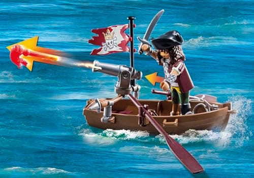 Playmobil 71419 Pirate avec Pieuvre géante, Comprend Deux Personnages, Une Pieuvre géante Qui pulvérise de l'eau, Un Bateau à rames et de Nombreux Accessoires, Univers Pirates, pour Enfants dès 4 Ans