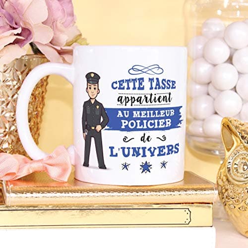 Mugffins Policier Tasses Originales de café et Petit-déjeuner à Donner Travailleurs Professionnels - Cette Tasse Appartient au Meilleur Policièr de l'univers - Céramique 350 ML