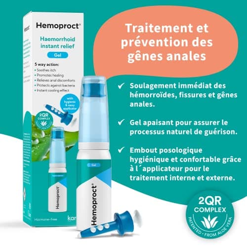 Hemoproct Traitement des hémorroïdes - Gel rafraîchissant - Traitement et prévention - Aide à soulager la douleur, les démangeaisons et les irritations - Favorise la guérison naturelle - 45 ml, Blanc