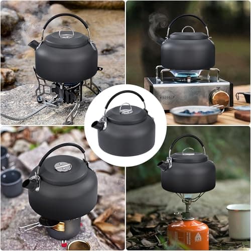 AYMQC Bouilloire de Camping 0,8 L Bouilloire à Thé en Aluminium Ultralégère Théière à Chauffage Rapide Portable avec Sac de Transport pour Pique-Nique Randonnée Pêche (Gris)